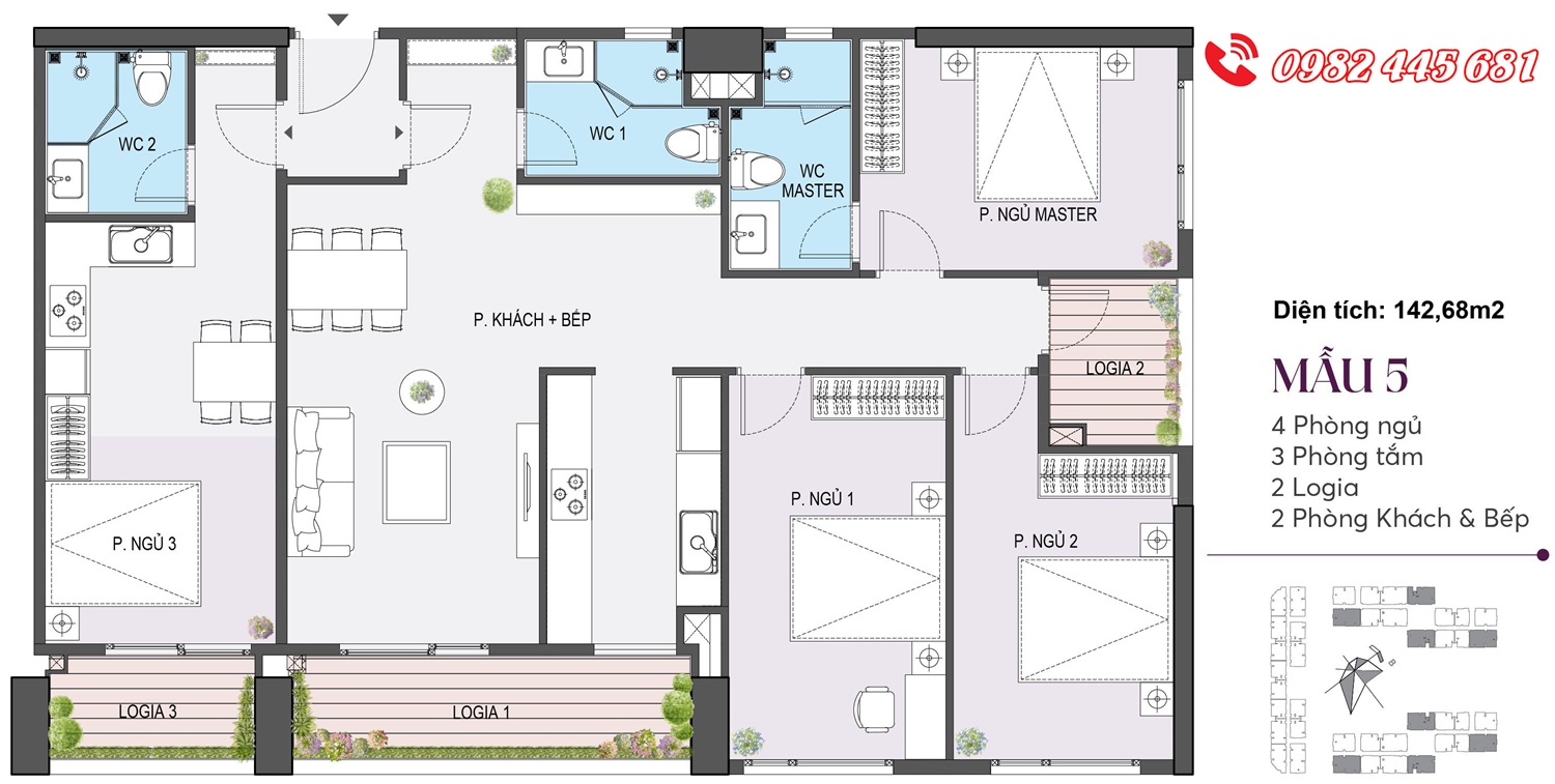 thiết kế căn hộ 142m2 chung cư the wisteria